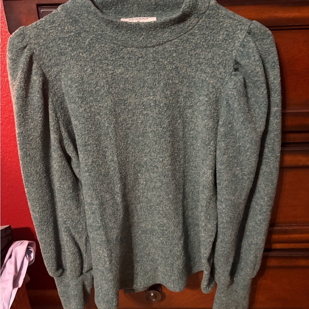 Green Textured Long Sleeve Sweater